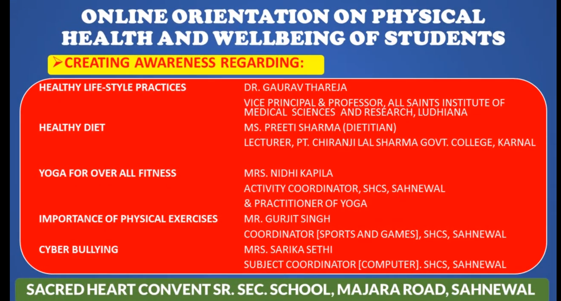 Online Orientation on Physical Health and Well-being of Students at Sacred Heart School, Sahnewal